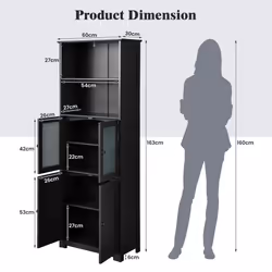Freestanding Storage Cabinet With Tempered Glass Double Door And Open Shelves