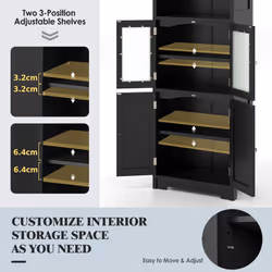 Freestanding Storage Cabinet With Tempered Glass Double Door And Open Shelves