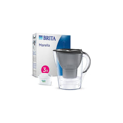 BRITA Marella Water Filter Jug Graphite (2.4L) Starter Pack incl. 3x MAXTRA PRO All-in-1 cartridge - fridge-fitting jug with digital LTI and Flip-Lid