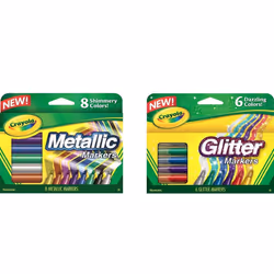 Crayola Metallic Markers 8 Count  Glitter Markers 6 Count  Combo Pack Bundle