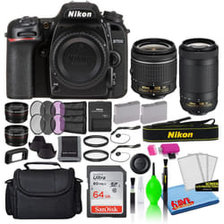 Nikon D7500 20.9MP DSLR Digital Camera with 18-55mm and 70-300mm Lenses (13543) Deluxe Bundle with 64GB SD Card + Large Camera ..
