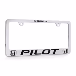 Honda Pilot Wordmark Chrome Plated Zinc Metal License Plate Frame Holder Wide Bottom Engraved 2 Hole