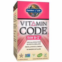 Garden of Life Vegan Vitamin B12 1000 mcg - Vitamin Code Raw B12 Whole Food Supplement, 30 Capsules