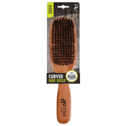 Titan Hard Curved Wave Brush For Men All Hair Textures - 1pc  Natural Boar Bristles Wooden Handle  Wooden Hair Brush