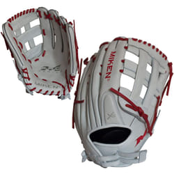 Miken Pro Series Slowpitch Softball Glove  13.5 inch  White/Red Laces