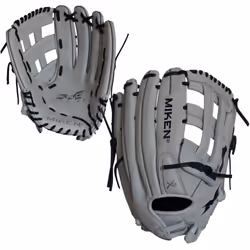 Miken Pro Series Slowpitch Softball Glove  14 inch  White/Blue Laces