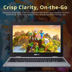 ASUS C223 11.6/'' HD Chromebook Laptop  Intel Celeron N3350 Processor  4GB RAM  32GB eMMC Flash Memory  Intel HD Graphics  HD Webcam  Stereo Speakers