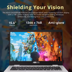 ASUS C523NA Chromebook 15.6'' HD Laptop  Intel Celeron N3350 Processor  4GB RAM  64GB eMMC Flash Memory  Intel HD Graphics  HD Webcam  Stereo Speakers