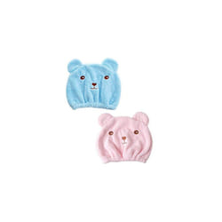 2 Pack Microfiber Hair Drying Cap Coral Fleece Super Soft Absorbent Cute Cartoon Dry Hair Hat