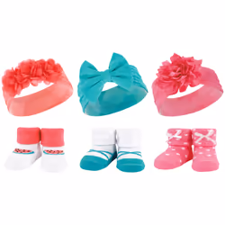 Hudson Baby 10712639_TEALCORAL_ONESIZE, Hat, Socks, Female, Child, One Size