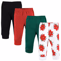 Hudson Baby Unisex Baby Cotton Pants and Leggings  Poinsettia  3-6 Months