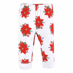 Hudson Baby Unisex Baby Cotton Pants and Leggings  Poinsettia  3-6 Months