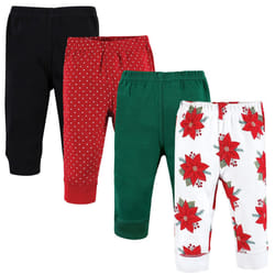 Hudson Baby Unisex Baby Cotton Pants and Leggings  Poinsettia  6-9 Months