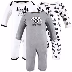 Hudson Baby Girls Unisex Cotton Coveralls Bear Gray Black 6-9 Months Baby Bear Gray Black 6-9 Months US