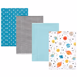 Hudson Baby Unisex Baby Cotton Flannel Burp Cloths  Happy Planets 4 Pack  One Size