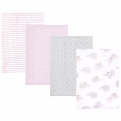 Hudson Baby Unisex Baby Cotton Flannel Burp Cloths  Lilac Elephants 4 Pack  One Size