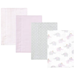 Hudson Baby Unisex Baby Cotton Flannel Burp Cloths  Lilac Elephants 4 Pack  One Size