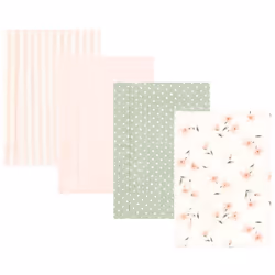 Hudson Baby Unisex Baby Cotton Flannel Burp Cloths  Pink Dainty Floral 4 Pack  One Size
