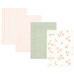Hudson Baby Unisex Baby Cotton Flannel Burp Cloths  Pink Dainty Floral 4 Pack  One Size