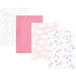 Hudson Baby Unisex Baby Cotton Flannel Burp Cloths  Unicorns Rainbows 4 Pack  One Size