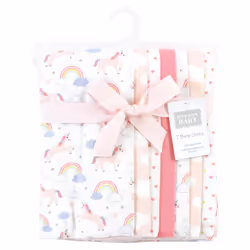 Hudson Baby Unisex Baby Cotton Flannel Burp Cloths  Unicorns Rainbows 7 Pack  One Size
