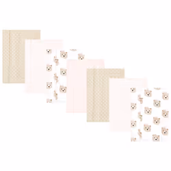 Hudson Baby Unisex Baby Flannel Burp Cloth 7pk  Pink Taupe Bear  One Size