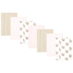 Hudson Baby Unisex Baby Flannel Burp Cloth 7pk  Pink Taupe Bear  One Size