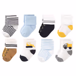 Luvable Friends 10728059_Bulldozer_0-6, Baby (0 - 2 years), Male, 0-6 M, 8 pair(s)