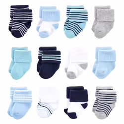 Luvable Friends 10728184_MINTNAVYSTRIPES_6-12M, Baby (0 - 2 years), Male, 6-12 M, 12 pair(s)