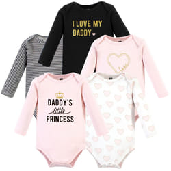 Hudson Baby Unisex Baby Cotton Long-Sleeve Bodysuits  Daddys Little Princess 5-Pack  12-18 Months