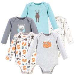 Hudson Baby Unisex Baby Cotton Long-Sleeve Bodysuits Gray Forest  0-3