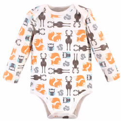 Hudson Baby Unisex Baby Cotton Long-Sleeve Bodysuits Gray Forest  0-3