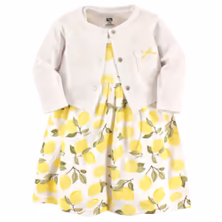 Hudson Baby Girls' Cotton Dress and Cardigan Set  Lemon  12-18 Months