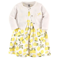 Hudson Baby Girls' Cotton Dress and Cardigan Set  Lemon  12-18 Months