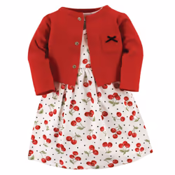 Hudson Baby Girls' Cotton Dress and Cardigan Set  Cherries  0-3 Months