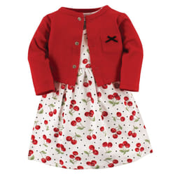 Hudson Baby Girls' Cotton Dress and Cardigan Set  Cherries  0-3 Months