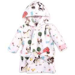 Hudson Baby Unisex Baby Plush Animal Face Bathrobe  Girl Farm Animals  0-9 Months