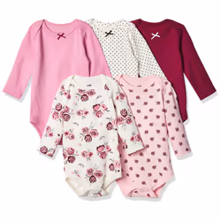 Hudson Baby Unisex Baby cotton Long-Sleeve Bodysuits Rose 5-Pack  0-3
