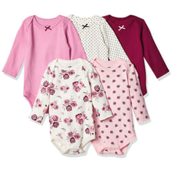 Hudson Baby Unisex Baby cotton Long-Sleeve Bodysuits Rose 5-Pack  0-3