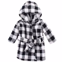 Hudson Baby Unisex Baby Plush Animal Face Bathrobe  Black Plaid  0-9 Months