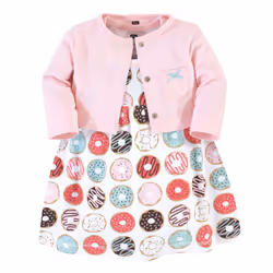 Hudson Baby Girls' Cotton Dress and Cardigan Set  Donuts  3-6 Months