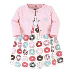 Hudson Baby Girls' Cotton Dress and Cardigan Set  Donuts  3-6 Months
