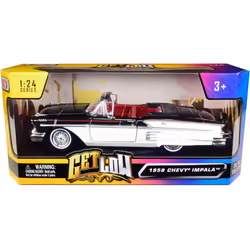 1958 Chevy Impala Convertible Lowrider Black and White with Red Interior Get Low Series 1/24 Diecast Model Car by Motormax 79 ...