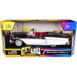 1958 Chevy Impala Convertible Lowrider Black and White with Red Interior Get Low Series 1/24 Diecast Model Car by Motormax 79025 for Unisex Adult