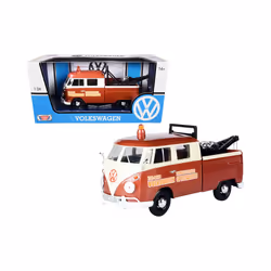 Volkswagen Type 2 (T1) Tow Truck Volkswagen Specialists Brown Metallic and Cream 1/24 Diecast Model Car by Motormax