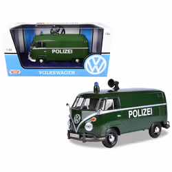 Motormax Volkswagen Type 2 (T1) Police Van Polizei Dark Green 1/24 Diecast Model Car