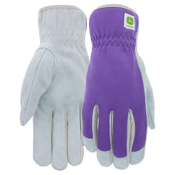 West Chester John Deere JD86019-WSM Split Cowhide Palm Gloves - Small-Medium  Womens Slip-On Spandex Back Gloves with Shirred Elastic Wrists