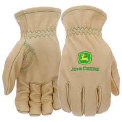 John Deere JD84013-L Men's Water Resistant Leather Gloves  Abrasion Resistant  Durable  Tan  Large