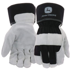 John Deere JD71057-L Men's Split Cowhide Leather Palm  Abrasion Resistant  Durable  Gray  Black  Large