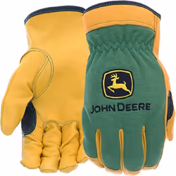 John Deere JD00008-2XL Men's Top Grain Deerskin Leather Driver Gloves Abrasion Resistant Tan Green Water Resistant 2X-La ...